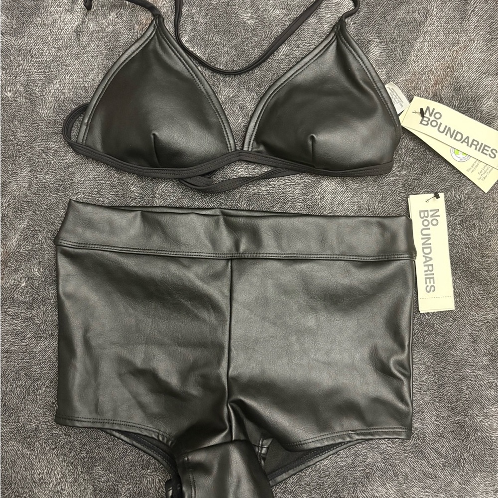 No Boundaries Black Faux Leather Bikini